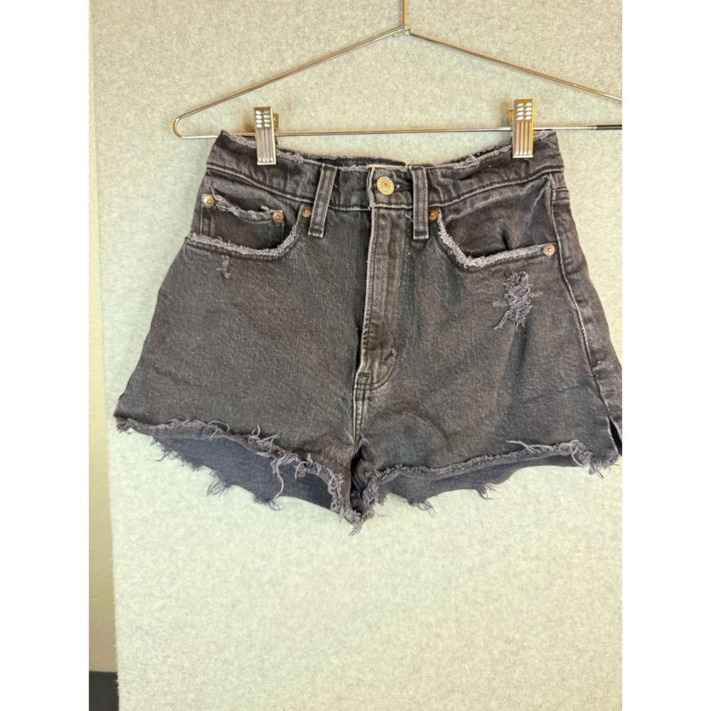 Abercrombie & Fitch Curve Love High Rise Mom Shorts Black Distressed 25 0